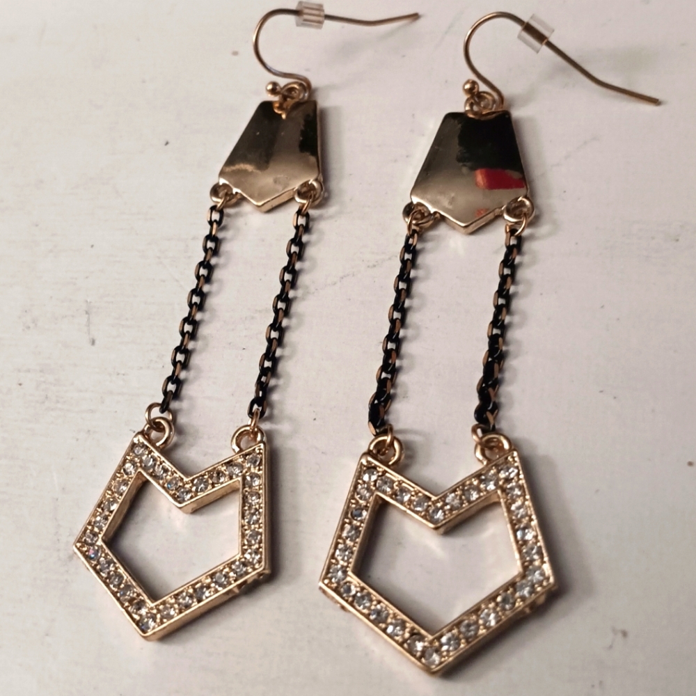Dangling Gold Plated Earrings with Crystal Stones (new w/ box)